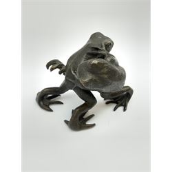 Bronze figure group, modelled as two frogs entangled in a brawl, with foundry mark, H10cm