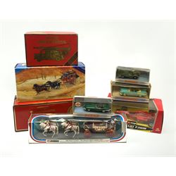 Three Matchbox MOY Special Edition models - YSH3 Wells Fargo Stagecoach 1875, YS-39 Passenger Coach and Horses c1820 and YS-9 1936 Leyland 'Cub' Fire Engine FK-7; all mint and boxed; Corgi 1902 State Landau - The Queen's Silver Jubilee 1977; three Matchbox Dinky models; and Bburago 1;24 scale Ferrari F310B 1997; all in window boxes (8)