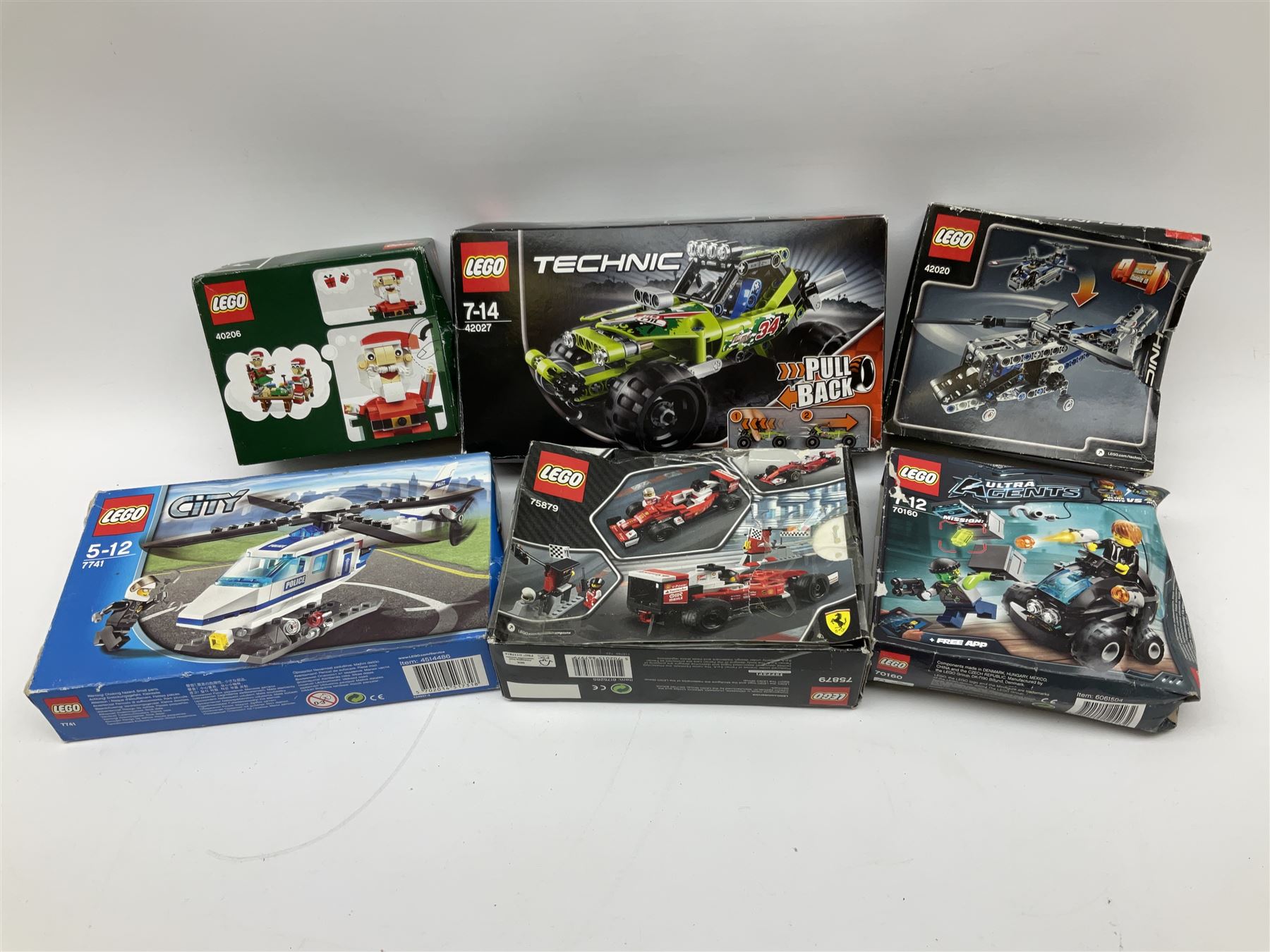 Lego - constructed Technics jeep with box no.8437 containing various sections; Technics sets  nos.42027 and 42020; Ninjago set no.2506; and twelve other boxed Lego items - nos. 7145, 31314NA, 3844, 75879, 7741, 70160, 5763, 31001, 4918, 40206, 6200 etc