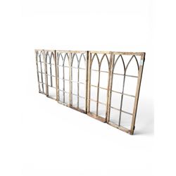 Six - three pairs of Victorian pine windows, Gothic arch design with astragal glazing, mea...