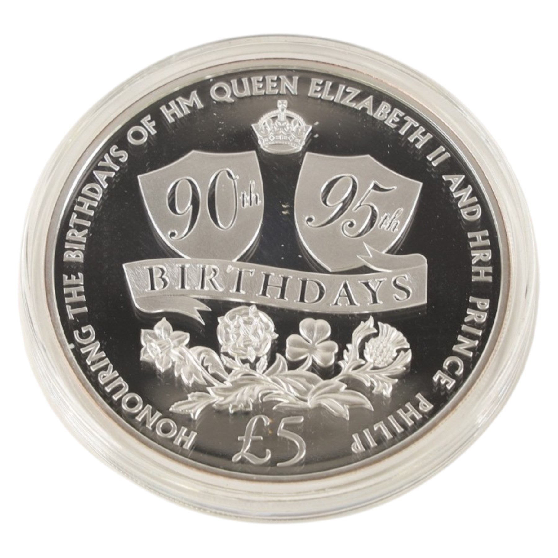 Queen Elizabeth II Tristan da Cunha 2016 'Queen & Prince Philip' five ounce silver proof twenty-five pound coin, issued by the Jubilee Mint, cased with certificate