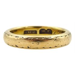 Edwardian 18ct gold wedding band, engraved and dated (Oct 29.1902) stamped 18Kt