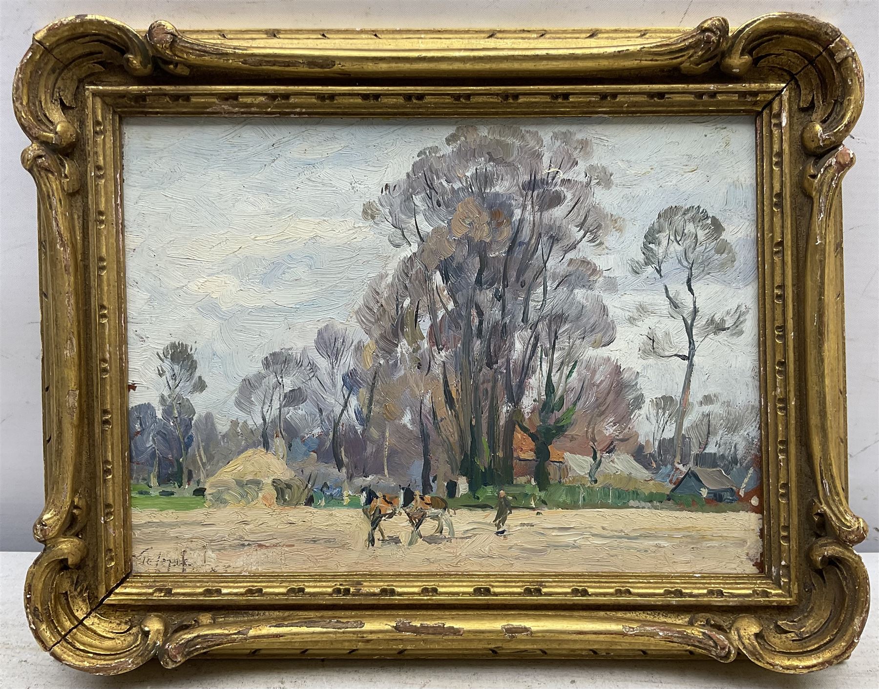 Algernon Mayow Talmage (1871-1939): Horses Ploughing, oil sketch on board signed 16cm x 23cm