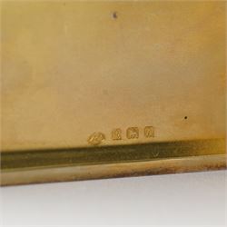 Royalty Interest - Engine turned silver cigarette case with gold crowned cypher, the gilded interior with a greetings card signed 'Edward' and an Egyptian cigarette 11cm x 8cm Birmingham 1925 Maker Adie Bros. Ltd in the original gilt tooled leather case marked 'Hartley, 45 Albemarle St., London'