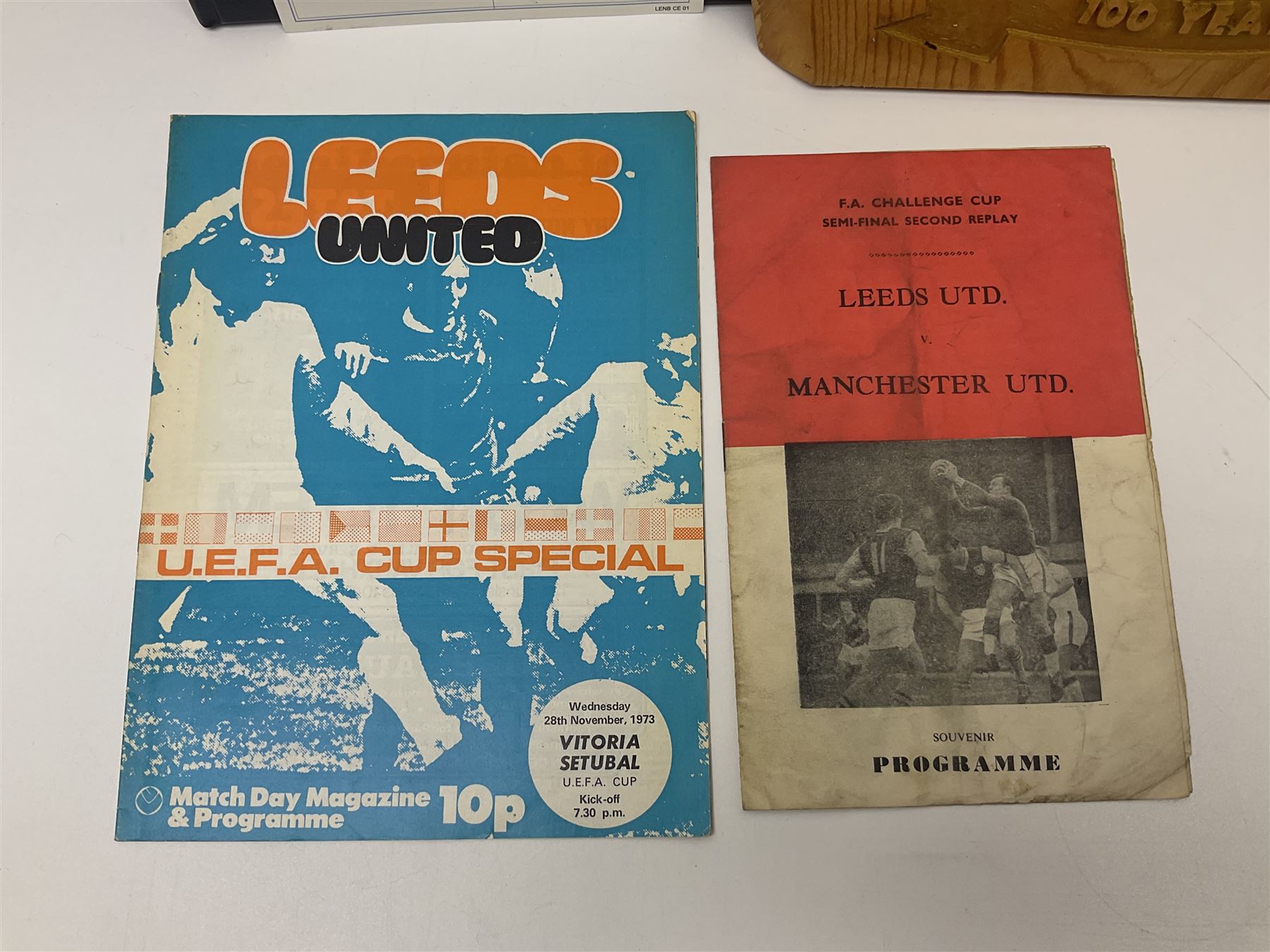 Leeds United football club - football association challenge cup competition final Saturday 11th April 1970 Chelsea vs Leeds United at Wembley programme, football association charity shield Saturday 10th August 1974 Leeds United vs Liverpool programme, various supporters pin badges, scarf for the league 1 playoff final Wembley stadium 25th May 2008, Danbury Mint 'Great Moments in the History of Leeds United' leather bound collectors edition, various used home game tickets etc