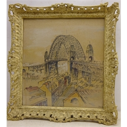  Sydney Harbour Bridge, 20th century pastel on paper signed with initials BPS and dated 195?, 35cm x 32cm  