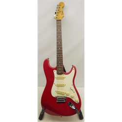  Encore electric guitar, in red, L99cm, with guitar stand  
