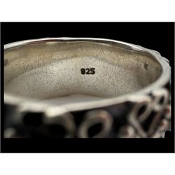 Silver opal filigree band ring, boxed