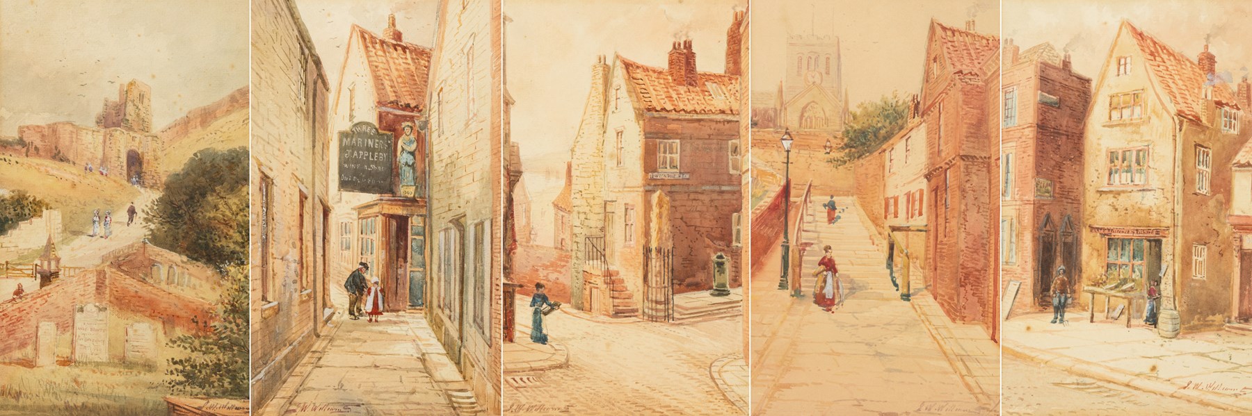 John Wynne Williams (British fl.1900-1920): The Three Mariners Inn, Low Conduit Street, Kind Richard III House, and two further Scarborough views, set of five watercolours signed max 25cm x 15cm (5)