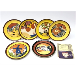  Set of six Wedgwood Clarice Cliff Applique series plates comprising Windmill, Lugano, Eden, Caravan, Palermo and Avignon, with certificates (6)  
