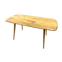 Ercol blonde elm rectangular dining table, rounded corners