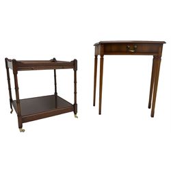 William Bartlett - small cherry wood console table, shaped moulded top over single drawer, on square tapering supports (W69cm, H71cm, D34cm); together with a Georgian design mahogany two-tier occasional table with slide (50cm x 50cm, H55cm)