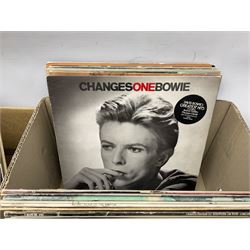 Collection of over eighty1960s and later LP records including David Bowie, AC-DC, Paul McCartney, Free, Vangelis, Beatles Sgt. Pepper, Cream Wheels of Fire, Three Degrees, Neilson, Hands Free, The Island Story, Billy Fury, Thompson Twins, Dave Edmunds, The Police, Boom Town Rats etc; and quantity of boxed cassette tapes and CDs