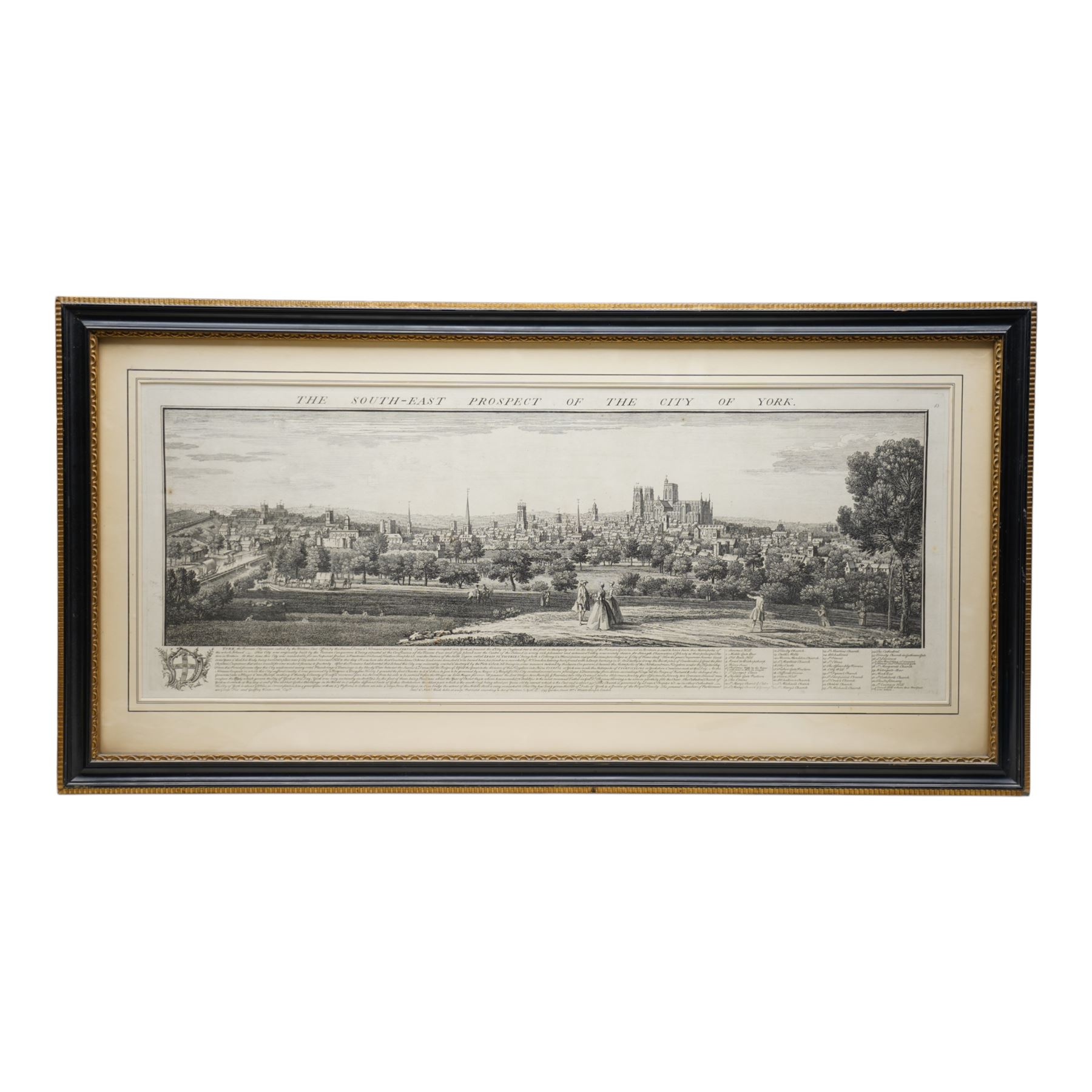 Samuel Buck (British 1696-1779) and Nathaniel Buck (British 18th century): 'The South-East Prospect of the City of York', 18th/19th century engraving originally pub. 1745, 33cm x 84cm
