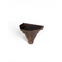 Four Victorian cast iron drain hoppers, various designs, painted in black and unfinished