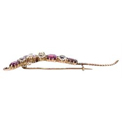 Early 20th century 9ct rose gold pink, white and red paste stone set scorpion brooch