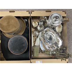 Collection of silver plate, including sugar shaker, teapot etc, together with tea caddy, writing box and other collectables 
