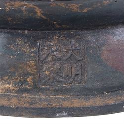 20th century bronzed Tibetan figure Tsongkhapa, seated upon a double lotus leaf, H30cm