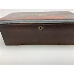Late 19th century Swiss musical box for restoration with lever wind 9cm barrel, 8.5cm comb with thirty-two teeth and six-air dial, serial no.8212, ebonised and stained case with interior glazed hinged lid L32cm