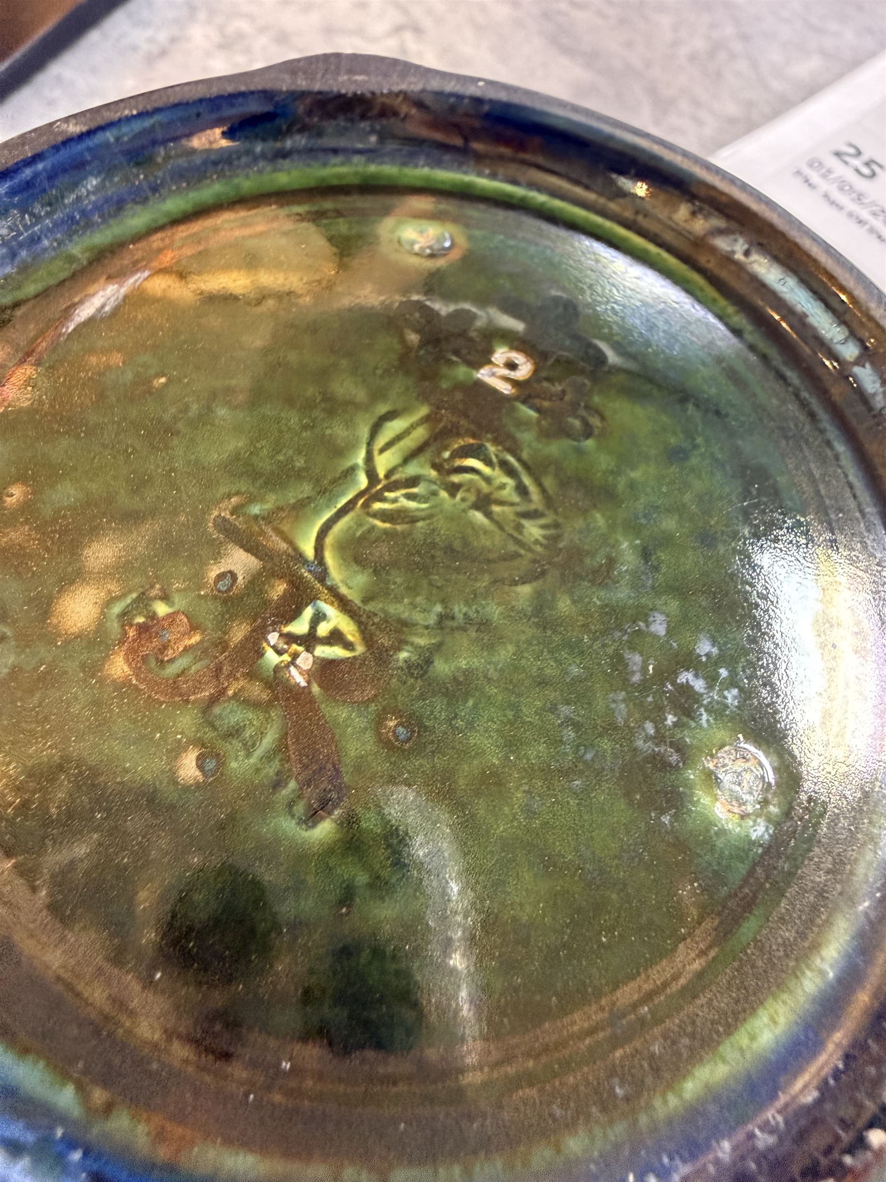 Richard Joyce for Pilkington, Royal Lancastrian lustre vase, of squat form, decorated with grapes and vine leaves, with impressed marks beneath, H9cm