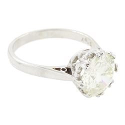 18ct white gold single stone diamond ring, in a fancy heart shaped gallery, hallmarked, diamond 3.07 carat