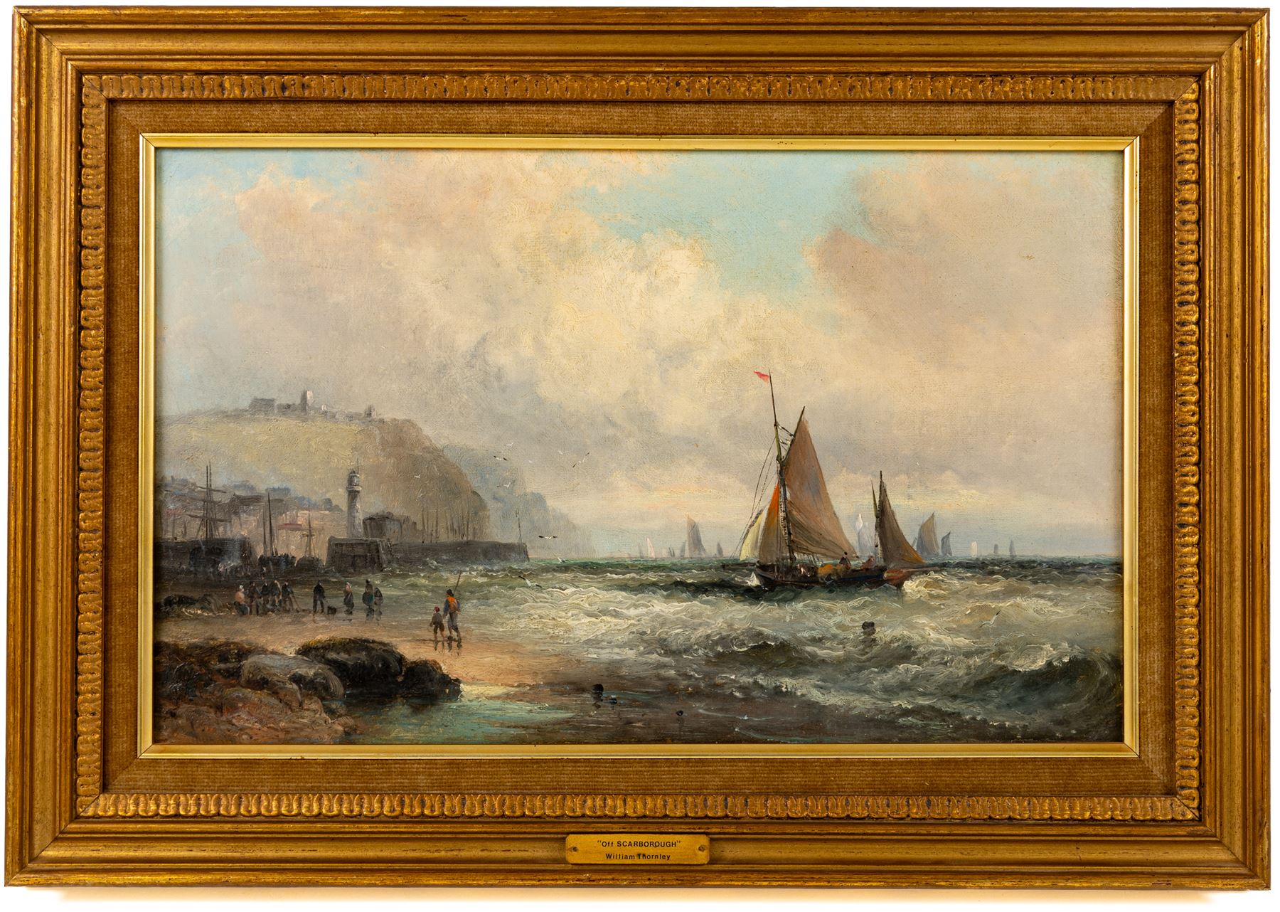 William Anslow Thornley (British fl.1858-1898): 'Off Scarborough', oil on canvas signed, titled on plaque 24cm x 40cm