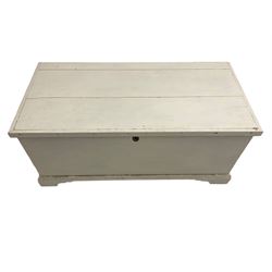 Victorian painted pine blanket box, hinged lid, on bracket feet