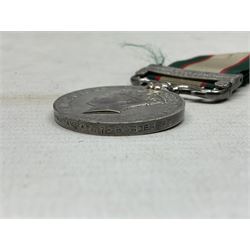 George VI India General Service Medal with North West Frontier 1936-37 clasp awarded to Bearer Khan Akbar 2-Border R.; with ribbon