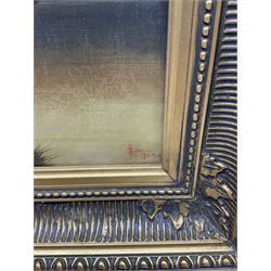 Joel Owen aka Francis E Jamieson (British 1895-1950): 'A Golden Evening - Lochearnhead', oil on canvas signed and indistinctly dated, titled verso, together with a similar oil by another hand indistinctly signed 34cm x 24cm (2)