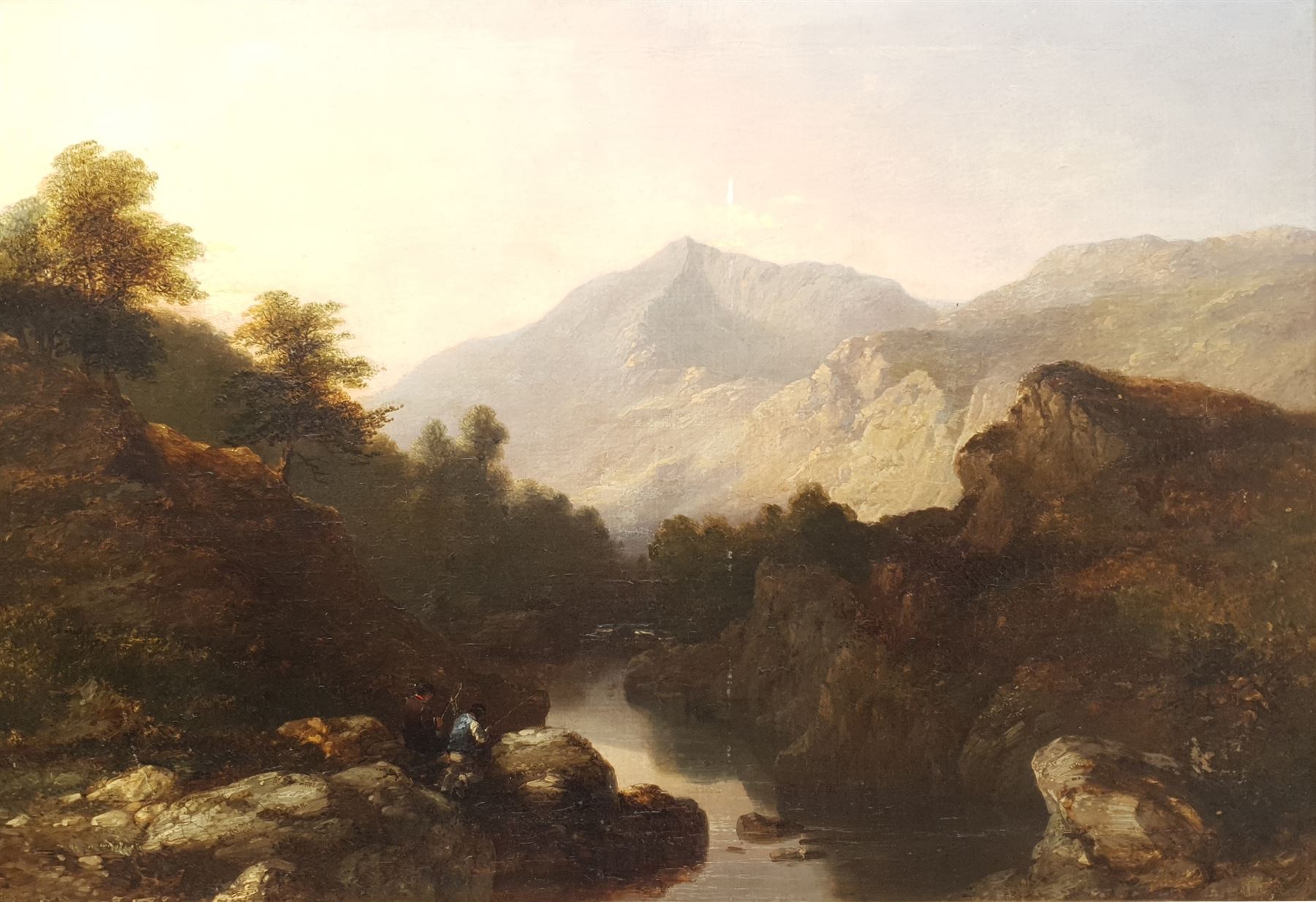 James Poole (British 1804-1886): Fishing in a Highland Stream, oil on canvas signed 51cm x 74cm