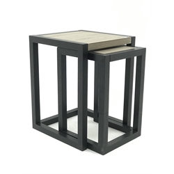  Modern nest of two tables, ebonised frame, W45cm, H60cm, D46cm  
