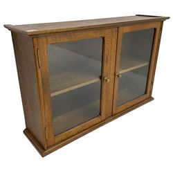 20th century low oak and glazed bookcase, double cupboard enclosing two shelves