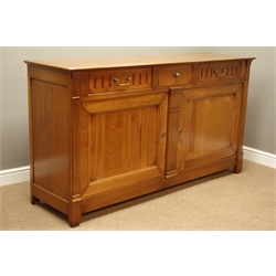  Grange Furniture French cherry wood sideboard, three drawers above two cupboards, W186cm, H100cm, D53cm  