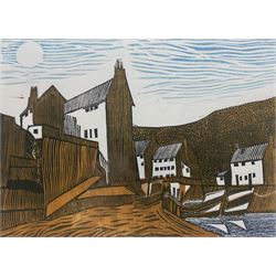 Michael Atkin (Scarborough 1952-): 'Staithes', linocut signed titled and number 8/20, 20cm x 28cm  