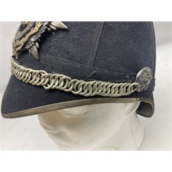Victorian British Army South Lancashire Regiment 1st Volunteer Battalion other ranks blue cloth home service helmet with helmet plate, spike and chinstrap