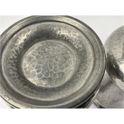 Pair of Liberty & Co Tudric pewter vases, each of bellied form with hammered finish, upon a circular spreading foot, impressed beneath 0987, H12cm