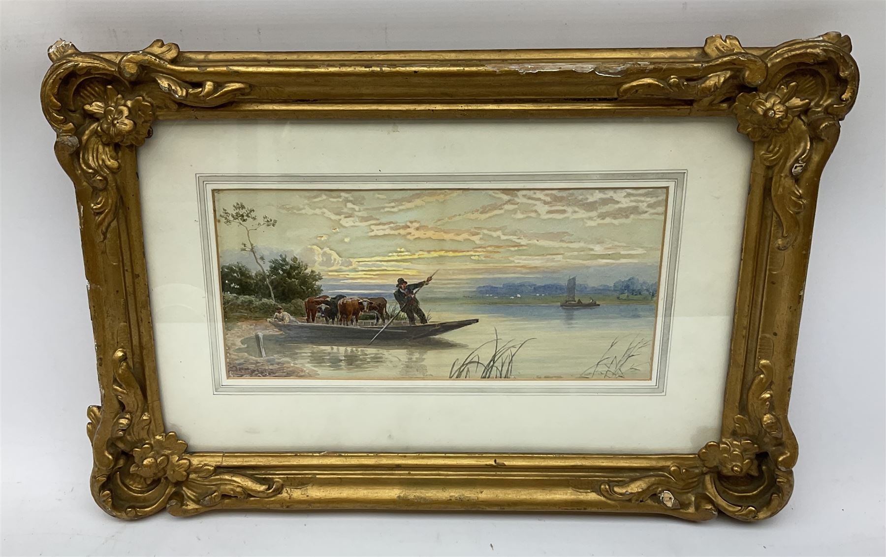 John MacPherson (Scottish fl.1858-1891): Punting Cows, watercolour signed 14cm x 28cm 