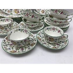 Minton Haddon Hall part tea and dinner service, including six cups and saucers, six dinner plates, six side plates, six twin handled bowls and saucers etc (44) 