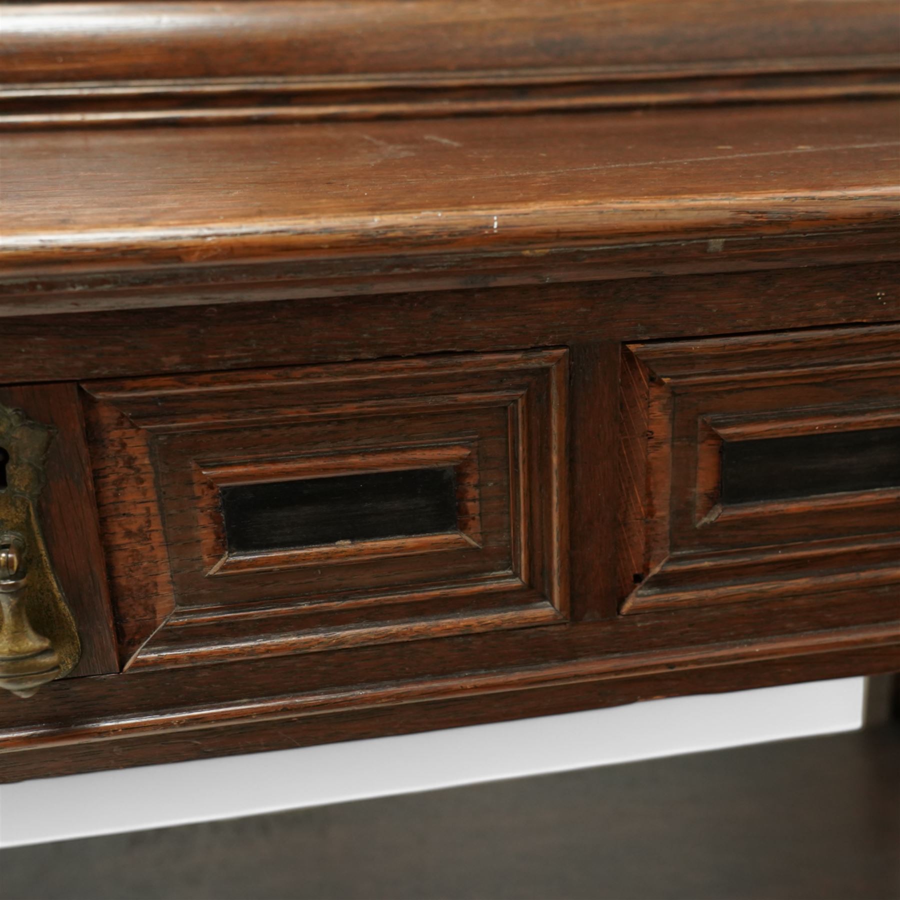 Late 19th to early 20th century Bonheur de Jour or writing bureau, the upper section enclosed by fall front decorated with geometric mouldings and oval inlaid panels depicting floral urns and swags, fitted with document divisions and two small drawers, the lower section fitted with two drawers with applied mouldings, on turned supports united by undertier, 'Hobbs & Co of London' locks