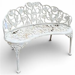 Victorian design white painted cast iron garden bench with grapevine and ivy design