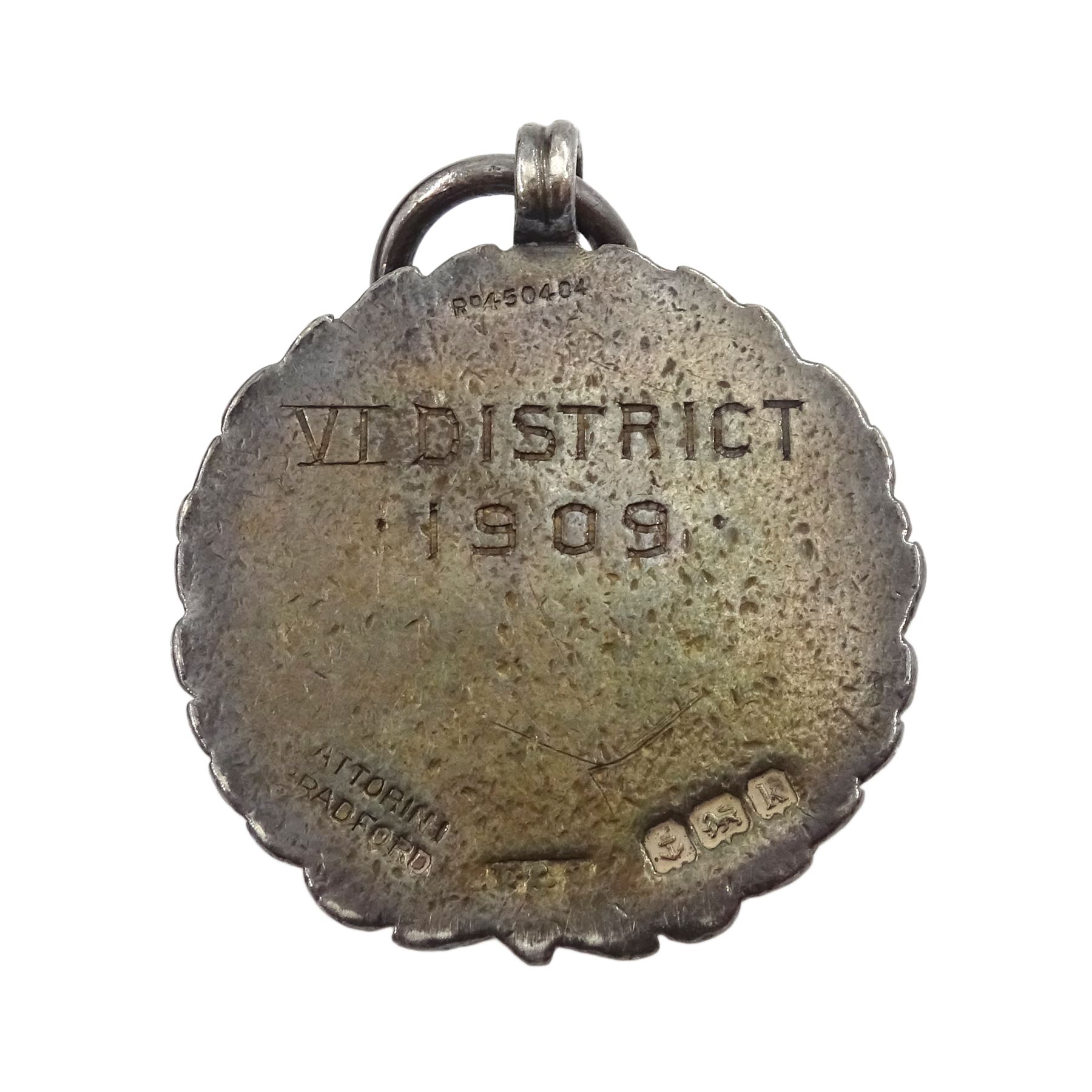 Early 20th century 9ct rose gold Albert chain, with 9ct gold fob Chester 1913 and one other Edwardian silver fob