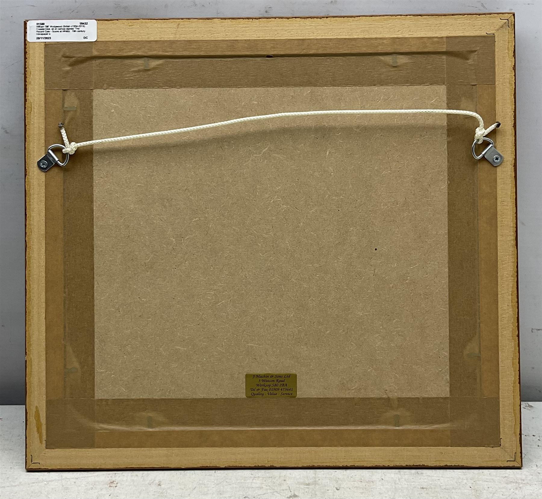 William 'Bill' Wedgwood (British c1934-2019): Coastal Inlet, oil on canvas signed 40cm x 60cm; 'The Recent Gale - Scene at Whitby', 19th century newspaper engraving 21cm x 24cm (2)