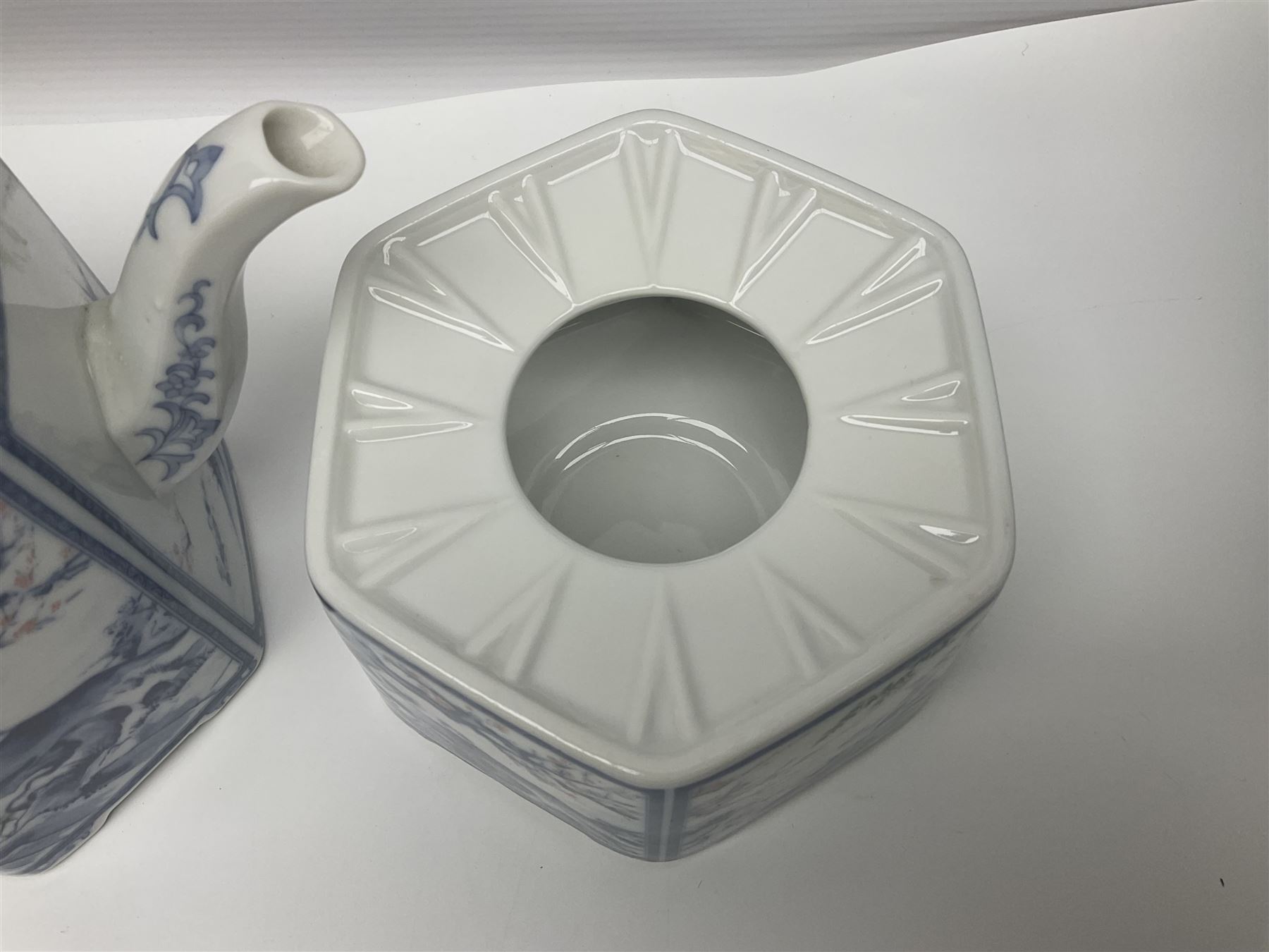 Chinese vase, decorated with vines and grapes and signed beneath, together with Chinese tea set of hexagonal form, comprising teapot and stand and six cups, vase H30cm