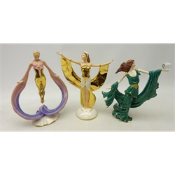  Three Franklin Mint Art Deco style figures - 'Daybreak in Gold', 'Fortune' and 'Sunrise in Gold' tallest 28cm (3)  