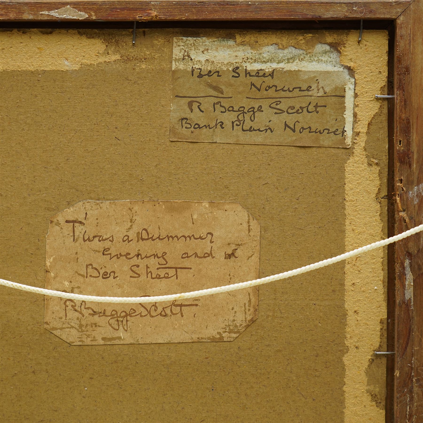 Robert Bagge-Scott (British 1849-1925): 'Twas a Summer Evening and in Ber Street' - Norwich, oil on board signed, inscribed on labels verso 35cm x 25cm