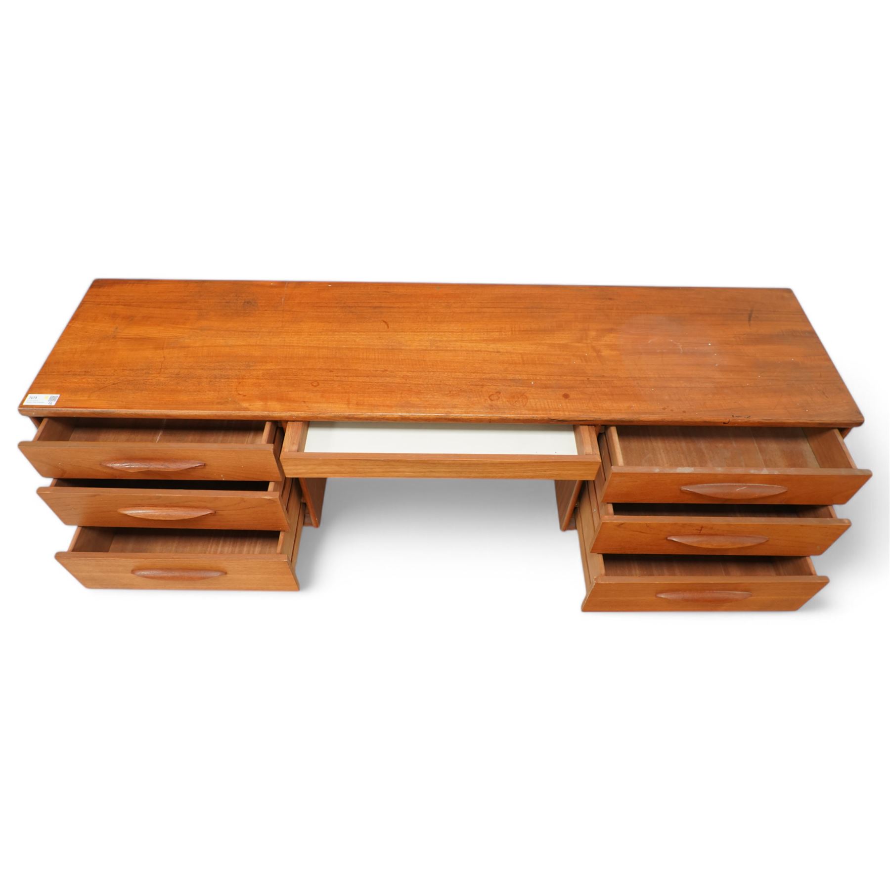 Austinsuite - mid-20th century teak dressing table or desk, fitted with seven drawers