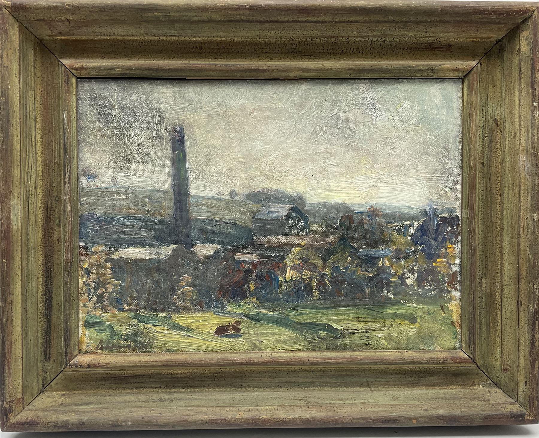 Reginald Grange Brundrit RA, ROI (British 1883-1960): 'Catton', oil on panel signed, titled verso with artist's address label 25cm x 35cm
Provenance: exh. Royal Academy 1952, Cat. No. 815, label verso