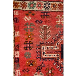  Persian Shiraz rug, red ground with triple pole medallion, 243cm x 150cm  