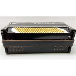 Italian Mantovani piano accordion with Art Deco style black and white case, twenty-four keys and one-hundred and twenty buttons L52cm in carrying case