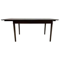 Regency design mahogany extending dining table, rectangular top with extending canted corners, pull-out action with additional leaf (84cm x 136cm - 182cm, H76cm); set of eight Regency design mahogany dining chairs with rope twist rails